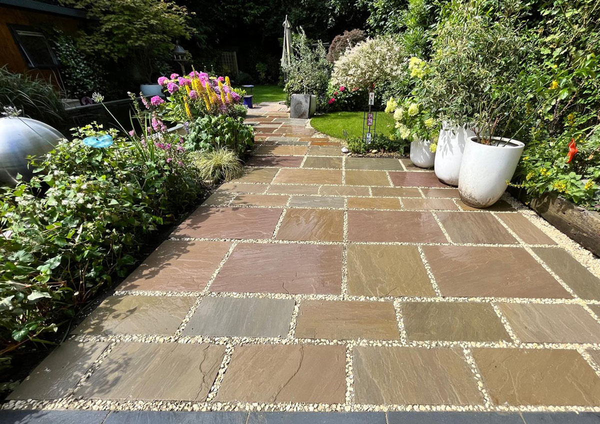 Tiled garden path and patio